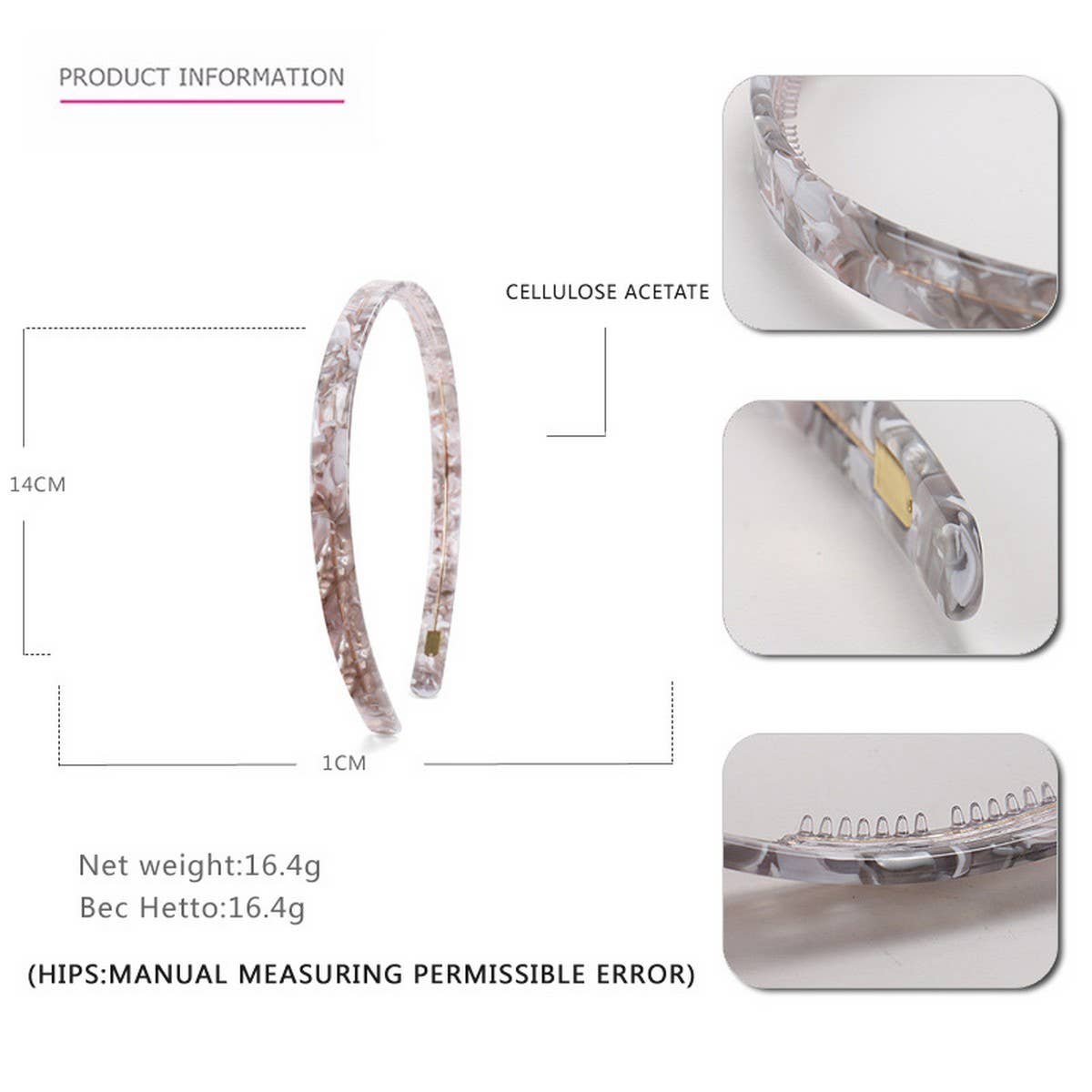 SIMPLE 1CM NARROW ACETATE HAIRBAND HAIRPIN