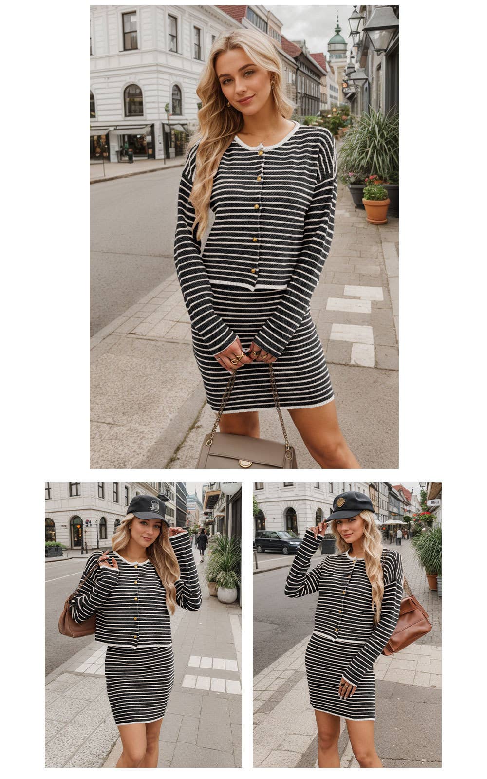 KNIT CARDIGAN STRIPED CASUAL LITTLE FRAGRANCE SUIT