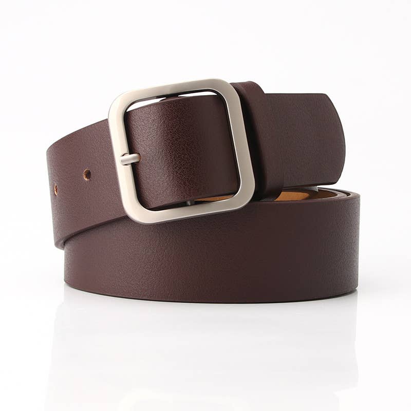 Retro versatile square buckle-top pu leather belt