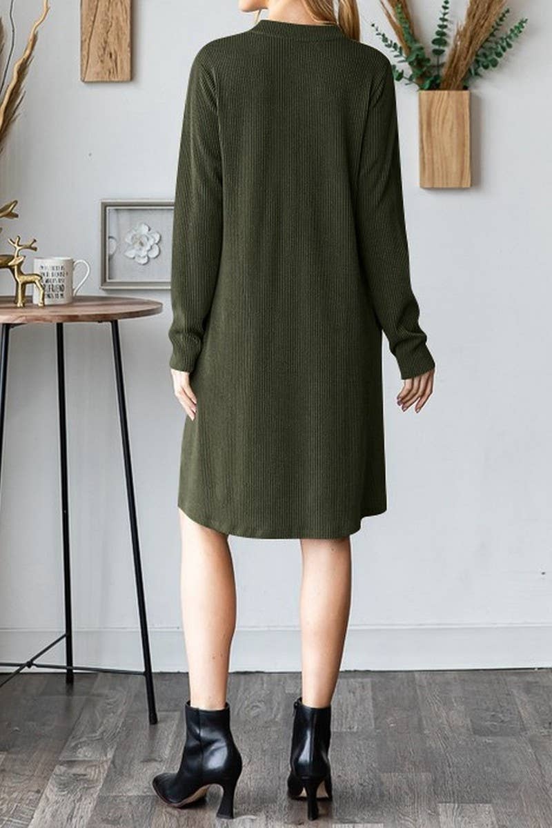 CWDSD6681_SOLID COLOR V-NECK LONG SLEEVE LOOSE DRESS