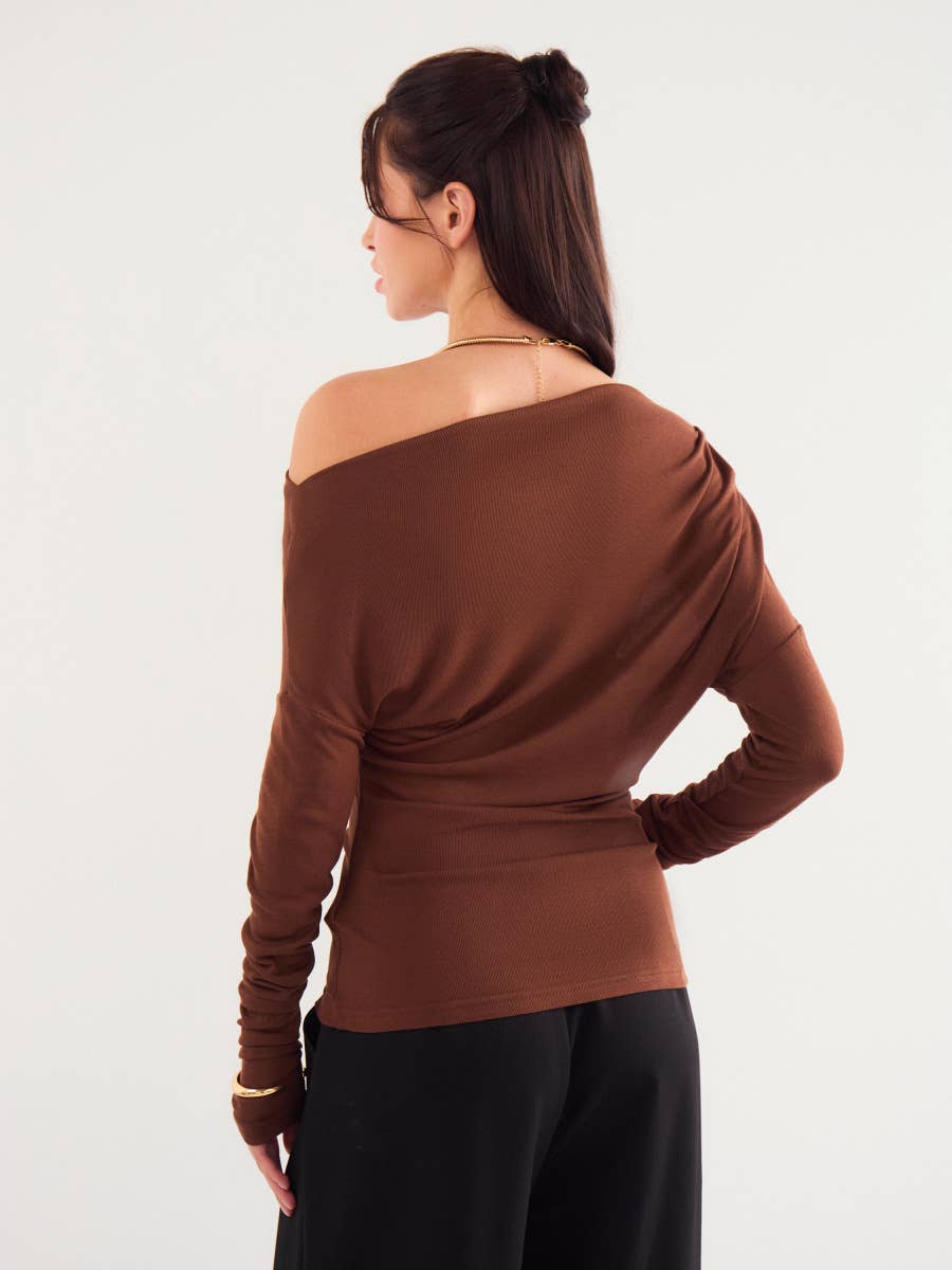 SOLID COLOR SLANT NECK OFF-THE-SHOULDER TOP