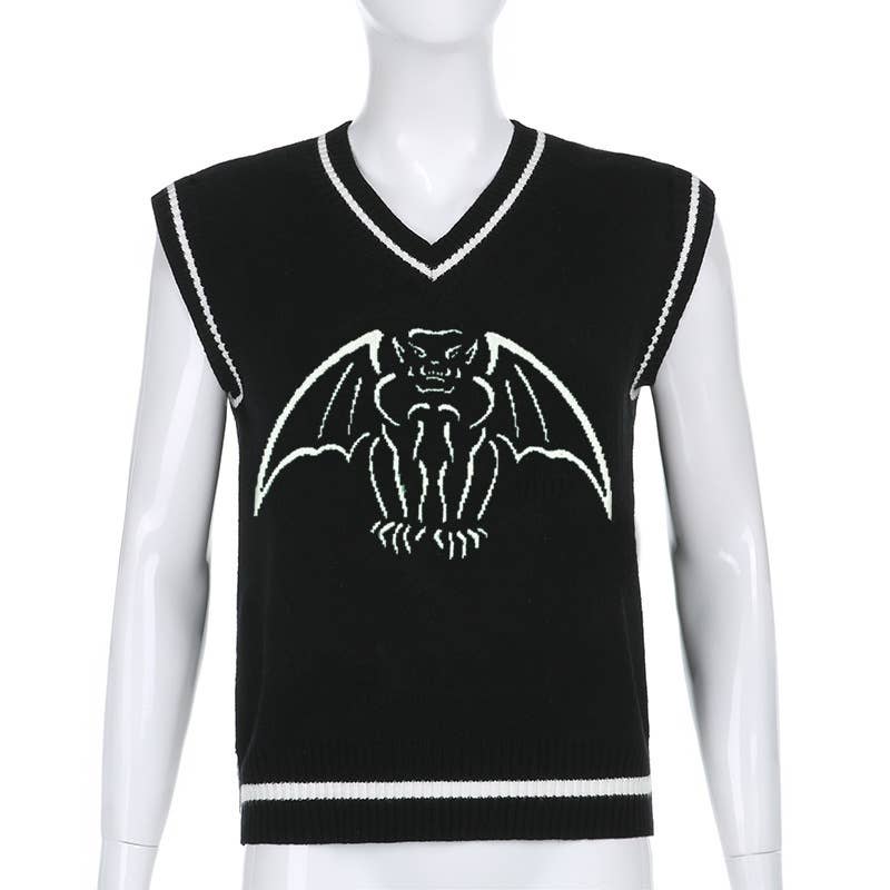 STYLISH DEEP V-NECK BAT JACQUARD WOOL VEST