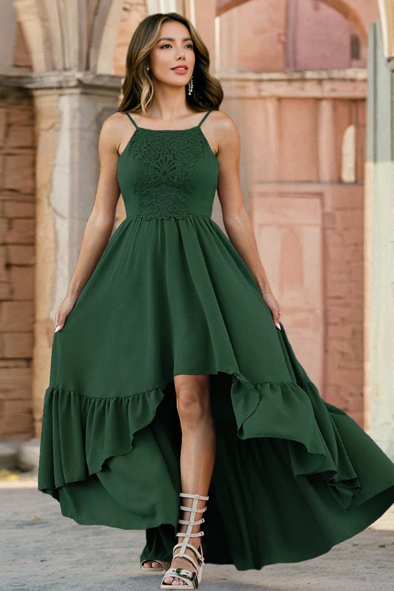 CWDMD6183_LACE TRIM ASYMMETRICAL A-LINE CAMI DRESS