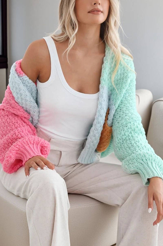 CWOCAL00709_CHUNKY COLORBLOCK V NECK BUTTON-UP TOP