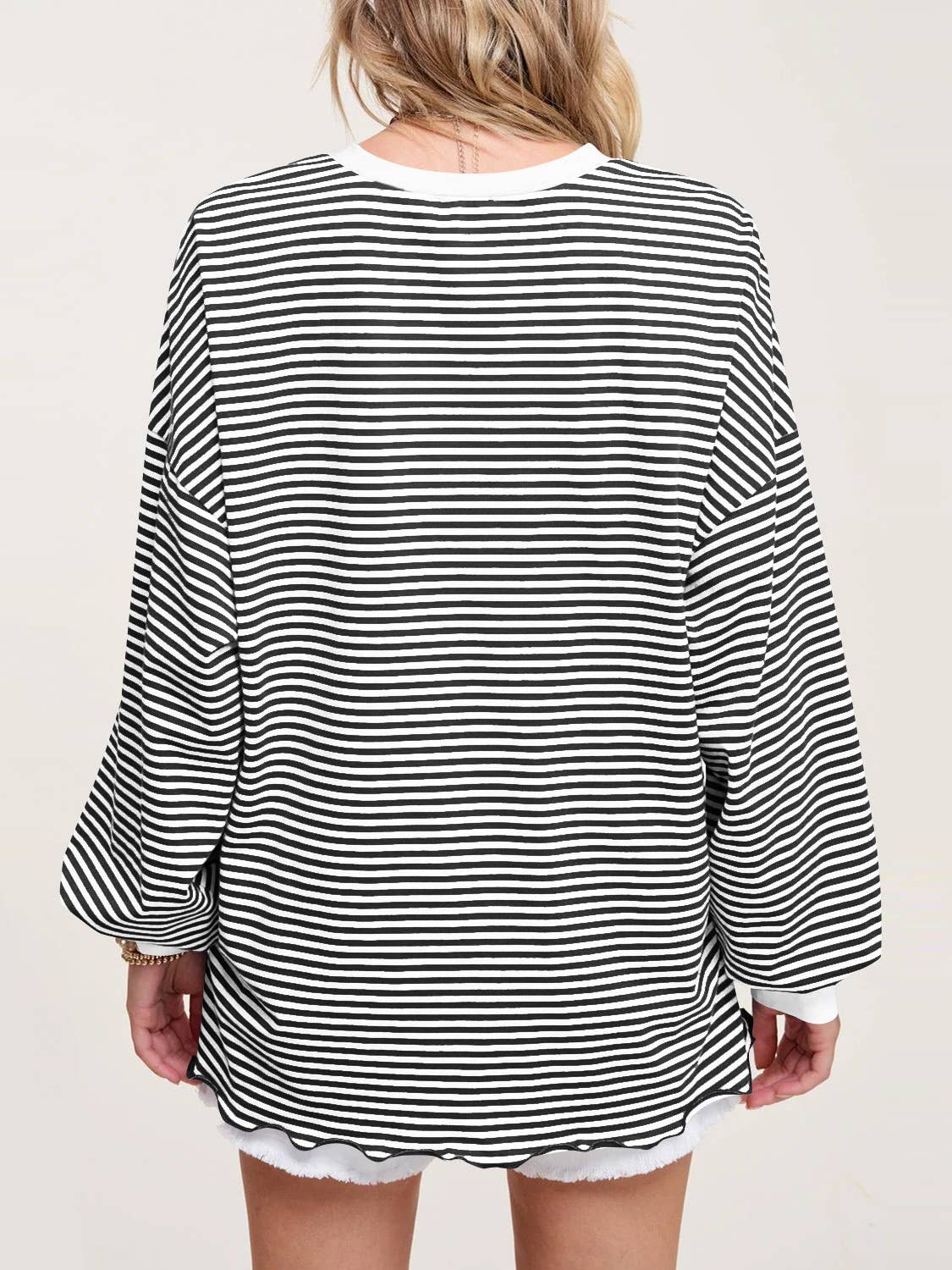 STRIPED LONG-SLEEVED T-SHIRT CREW NECK HOODIE
