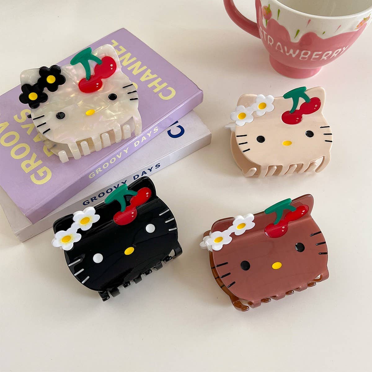 Cute cartoon cat hair claw acetate hairpin