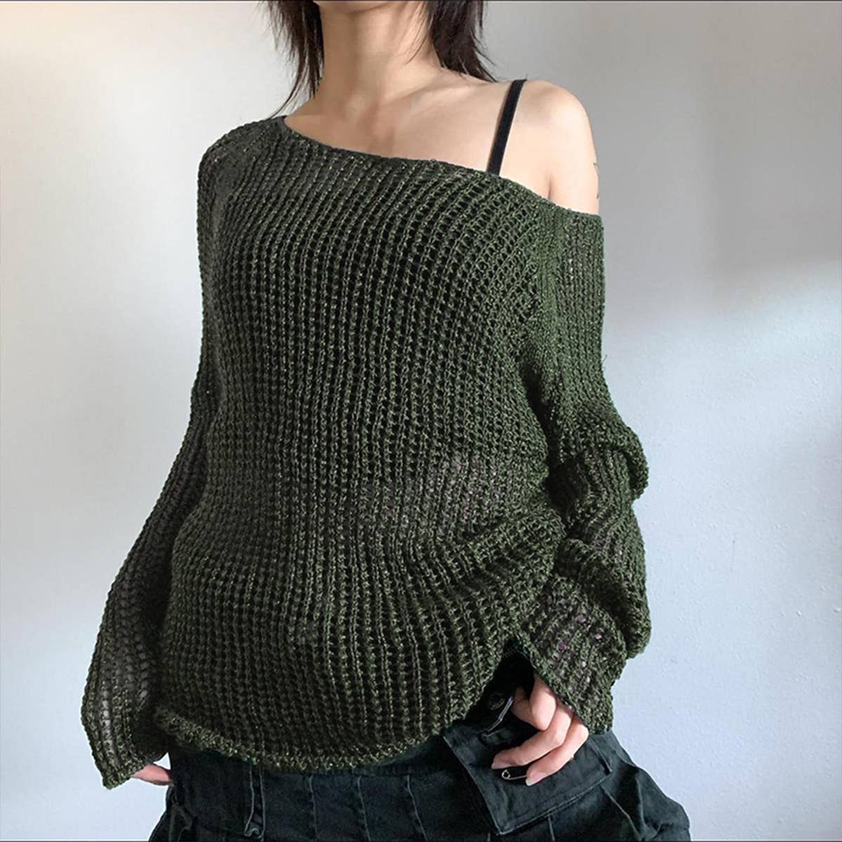 SOLID COLOR LAZY CASUAL CREWNECK PULLOVER SWEATER