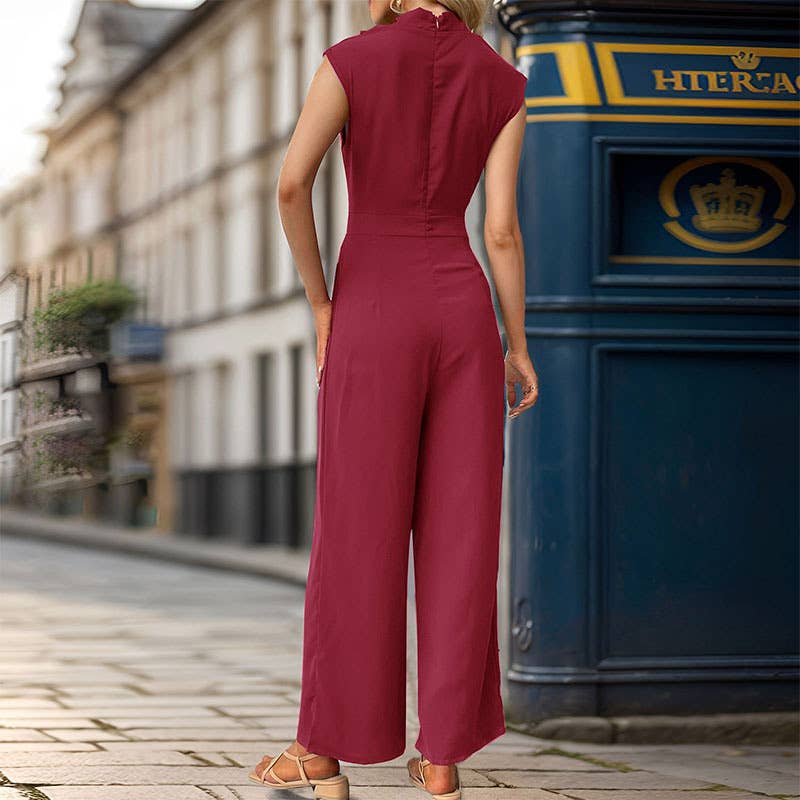 Sleeveless,swing neck,cinched waist,jumpsuit