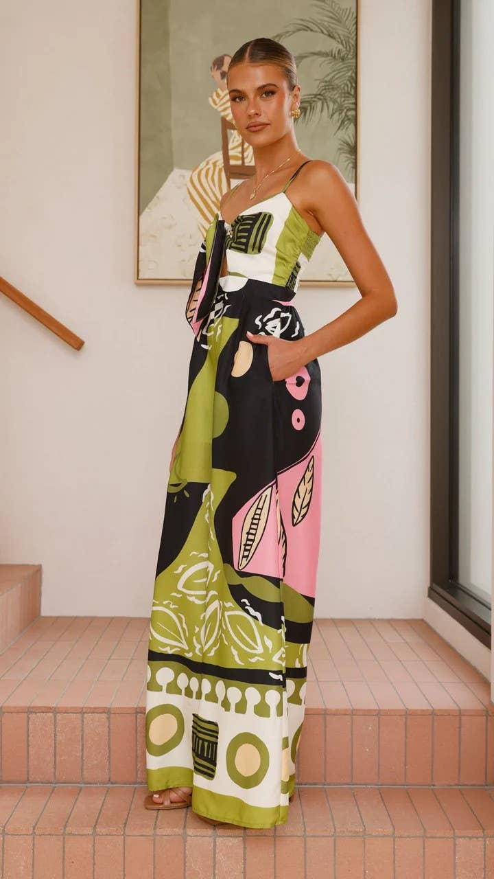 Wide leg straight jumpsuit with halter and knot