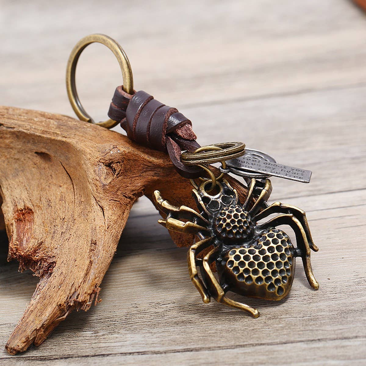 VINTAGE ALLOY SPIDER COWHIDE KEYCHAIN
