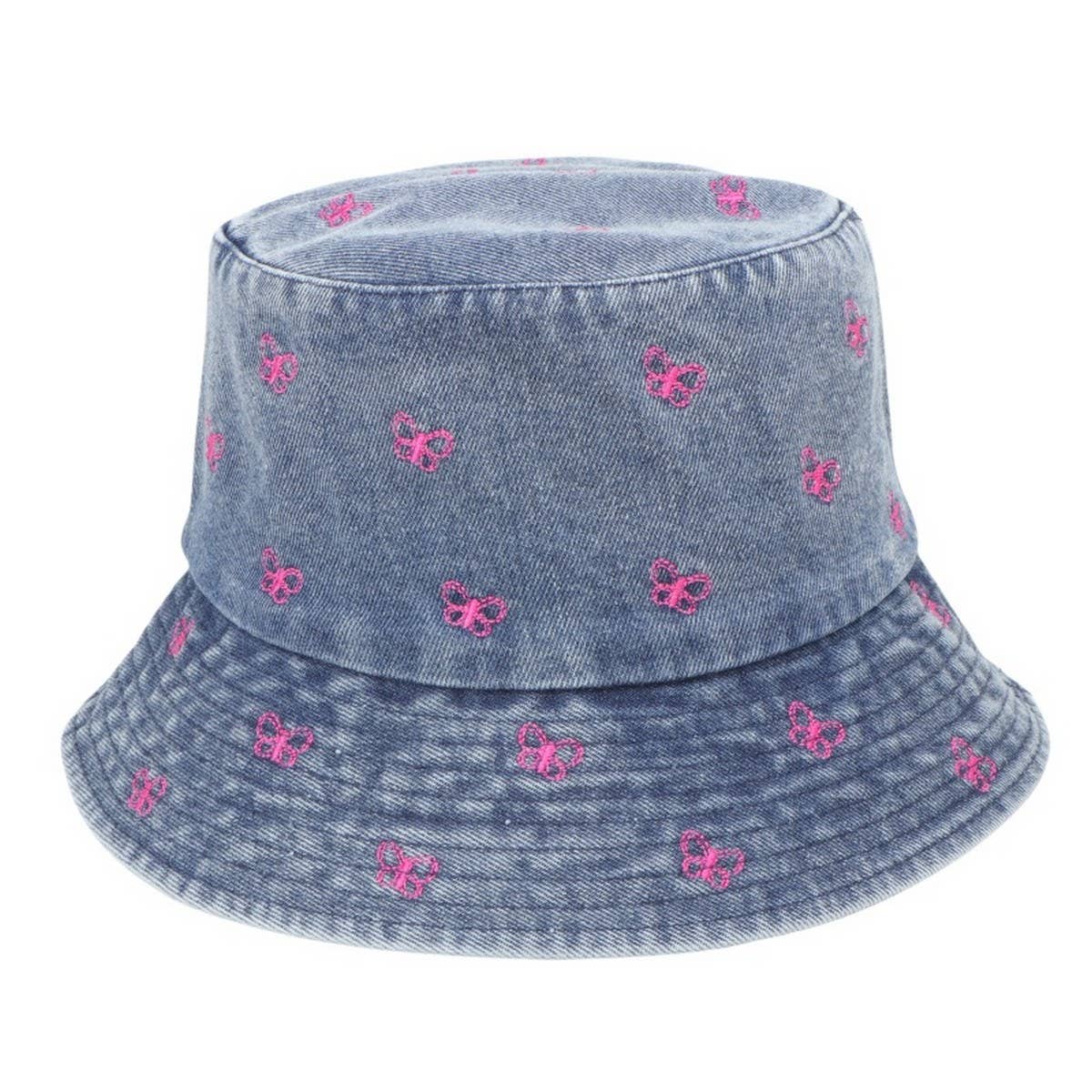 CWAH1520_VINTAGE BUTTERFLY EMBROIDERY DENIM BUCKET HAT
