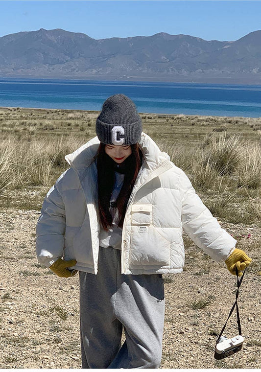 Stand collar hooded thick warm padded jacket