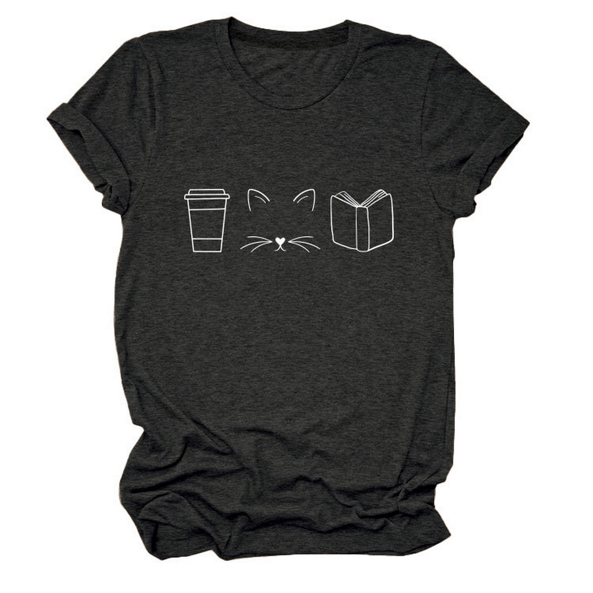 Cute Cat Line Art Tee ? Coffee Cup Print Shirt