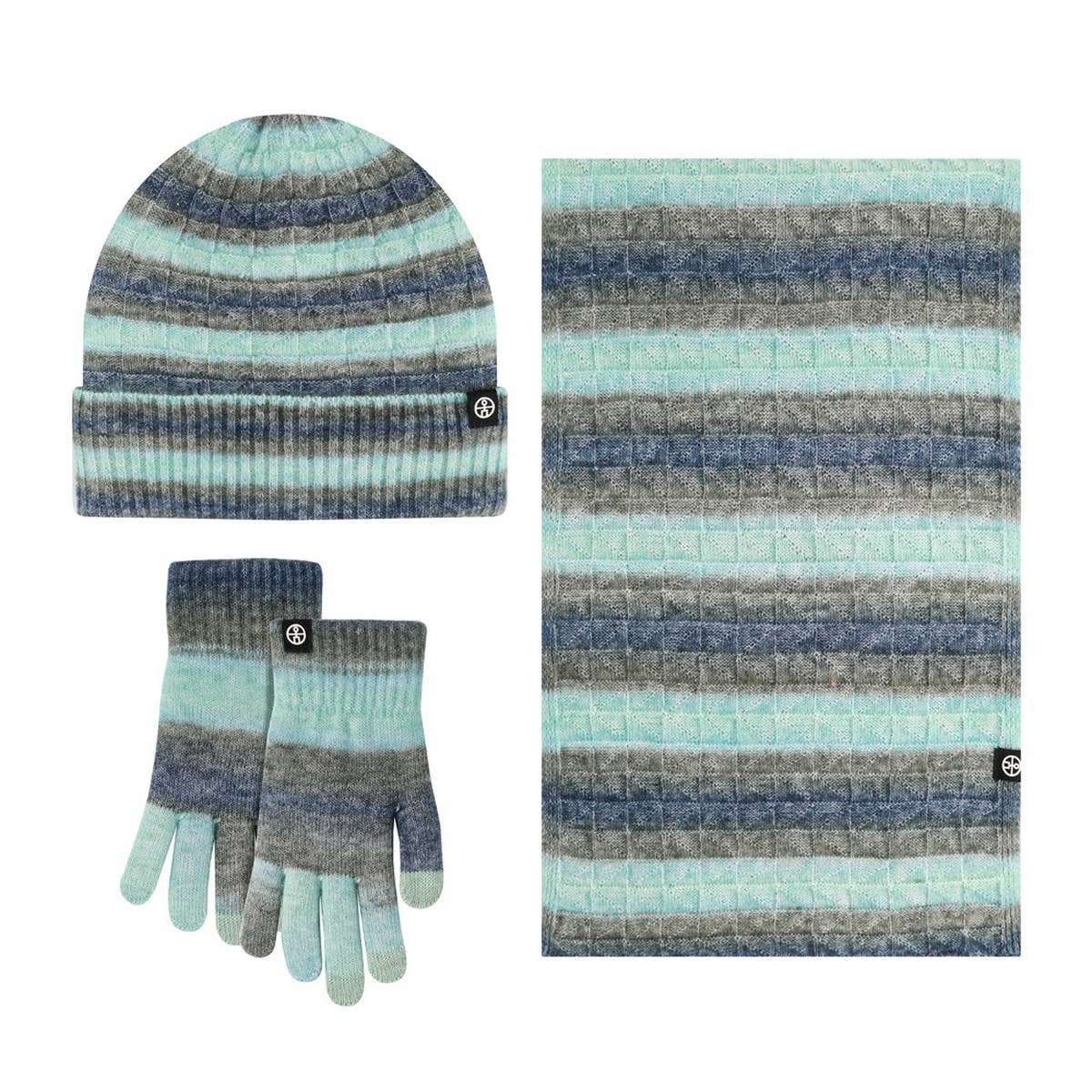 WINTER STRIPED GRADIENT SCARF THREE-PIECE SET