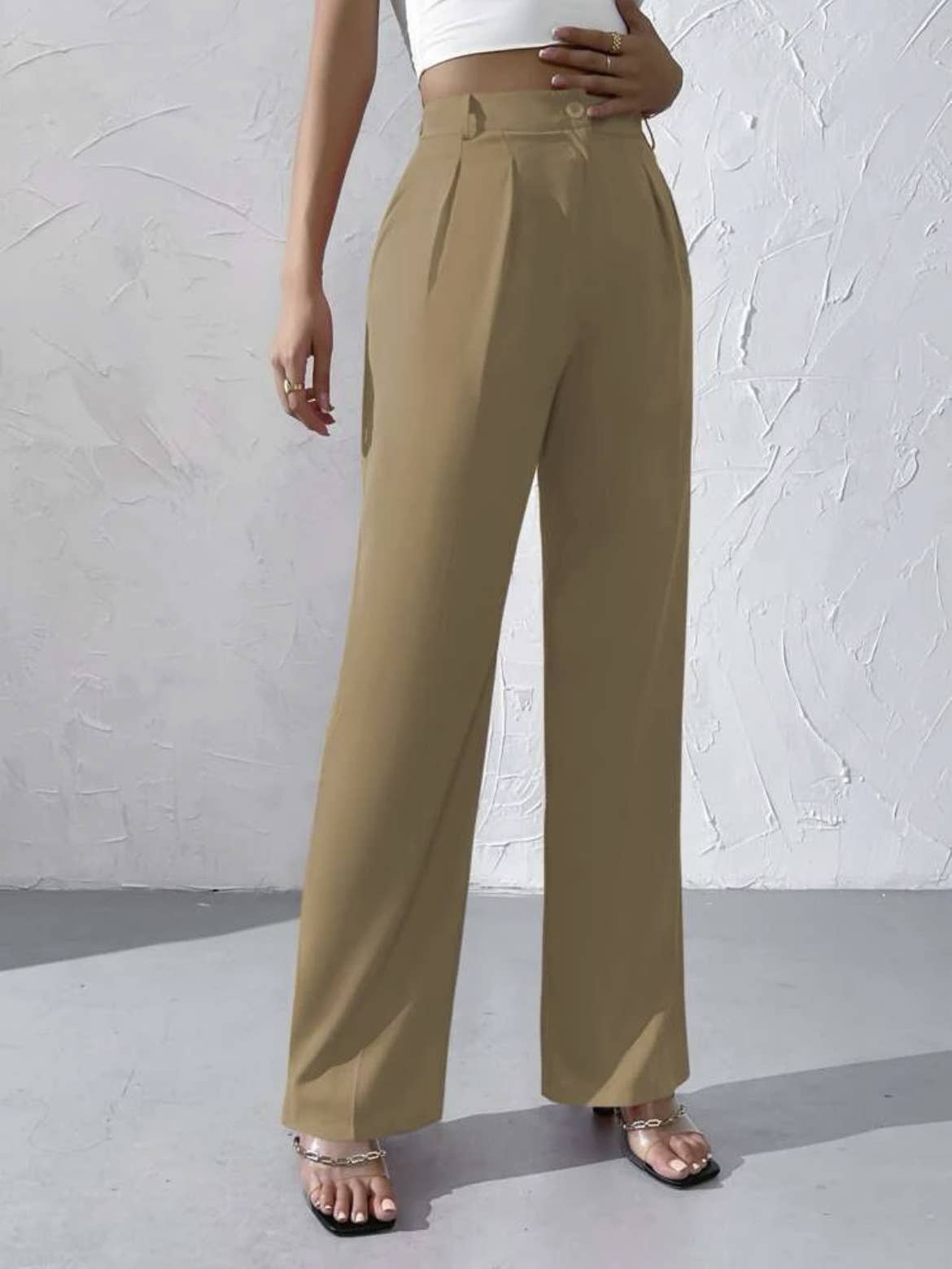 Elegant solid color dangling wide-leg suit pants