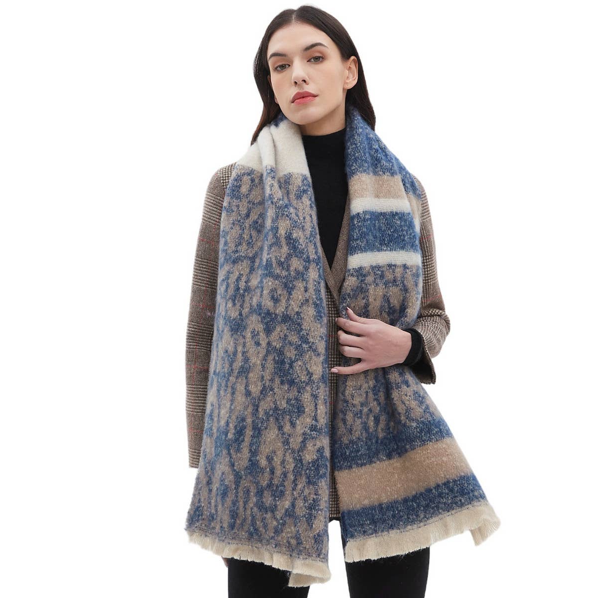 Leopard Jacquard Scarf - Unisex Winter Knit Wrap