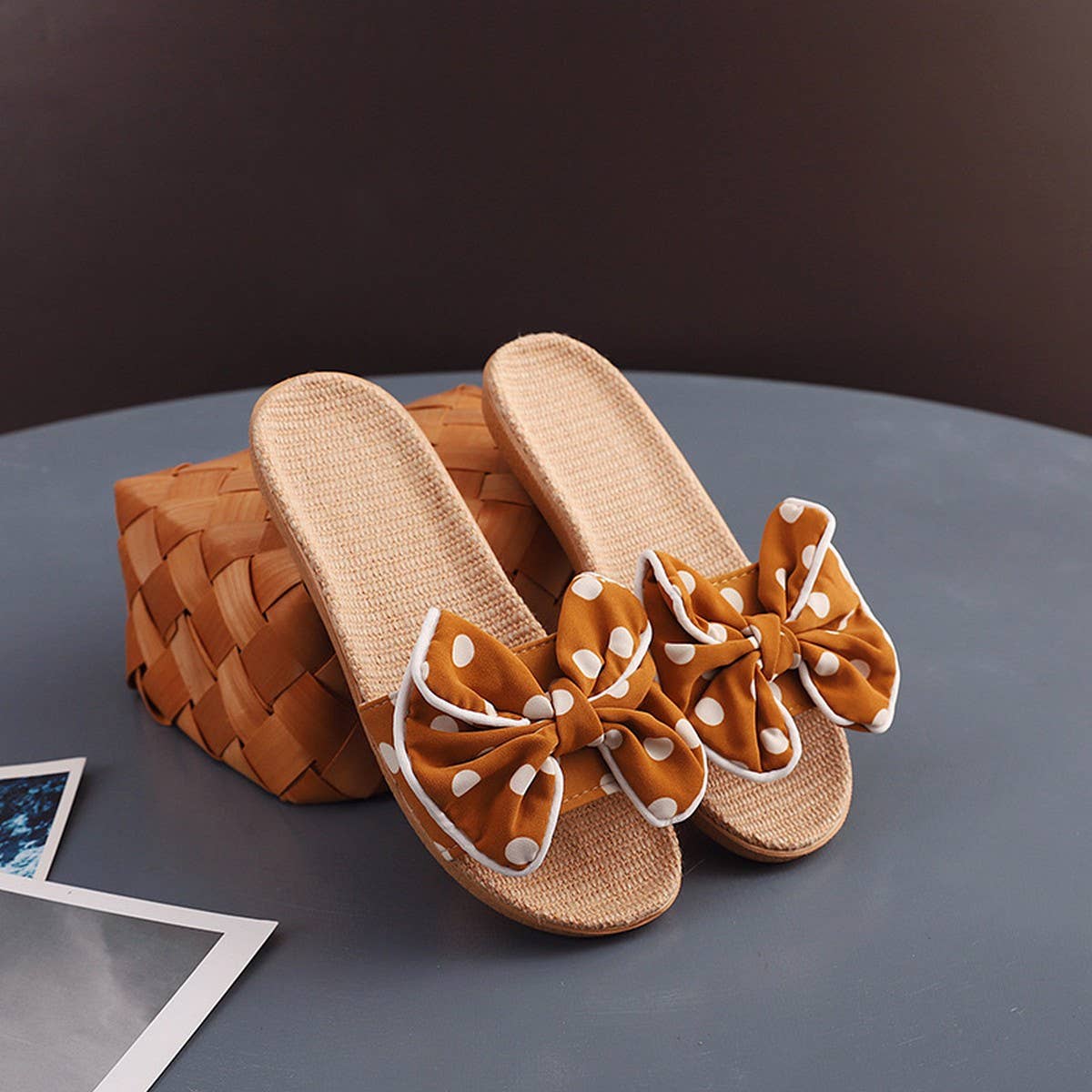 Linen Indoor Slippers for Women, Non-Slip