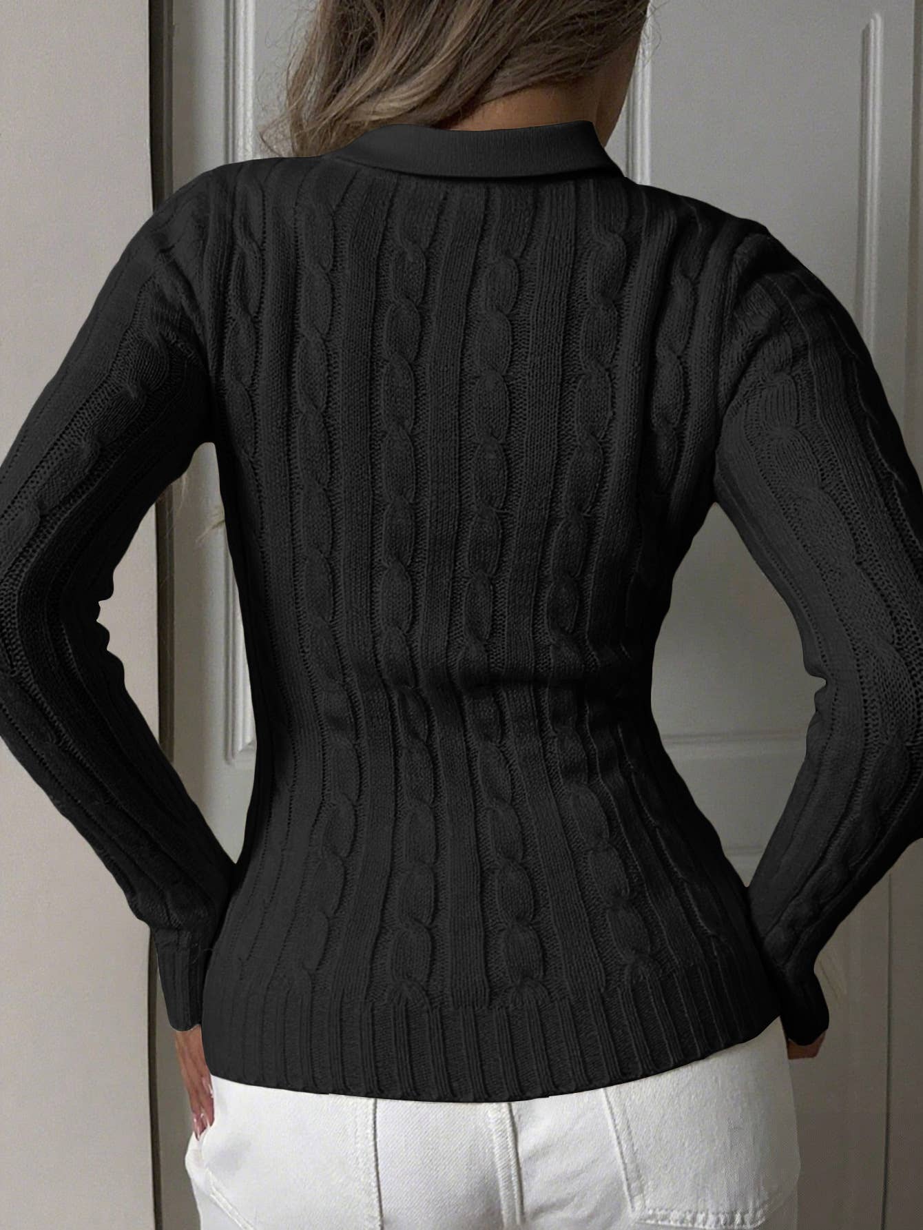 Simple long-sleeved shirt collar knitted sweater