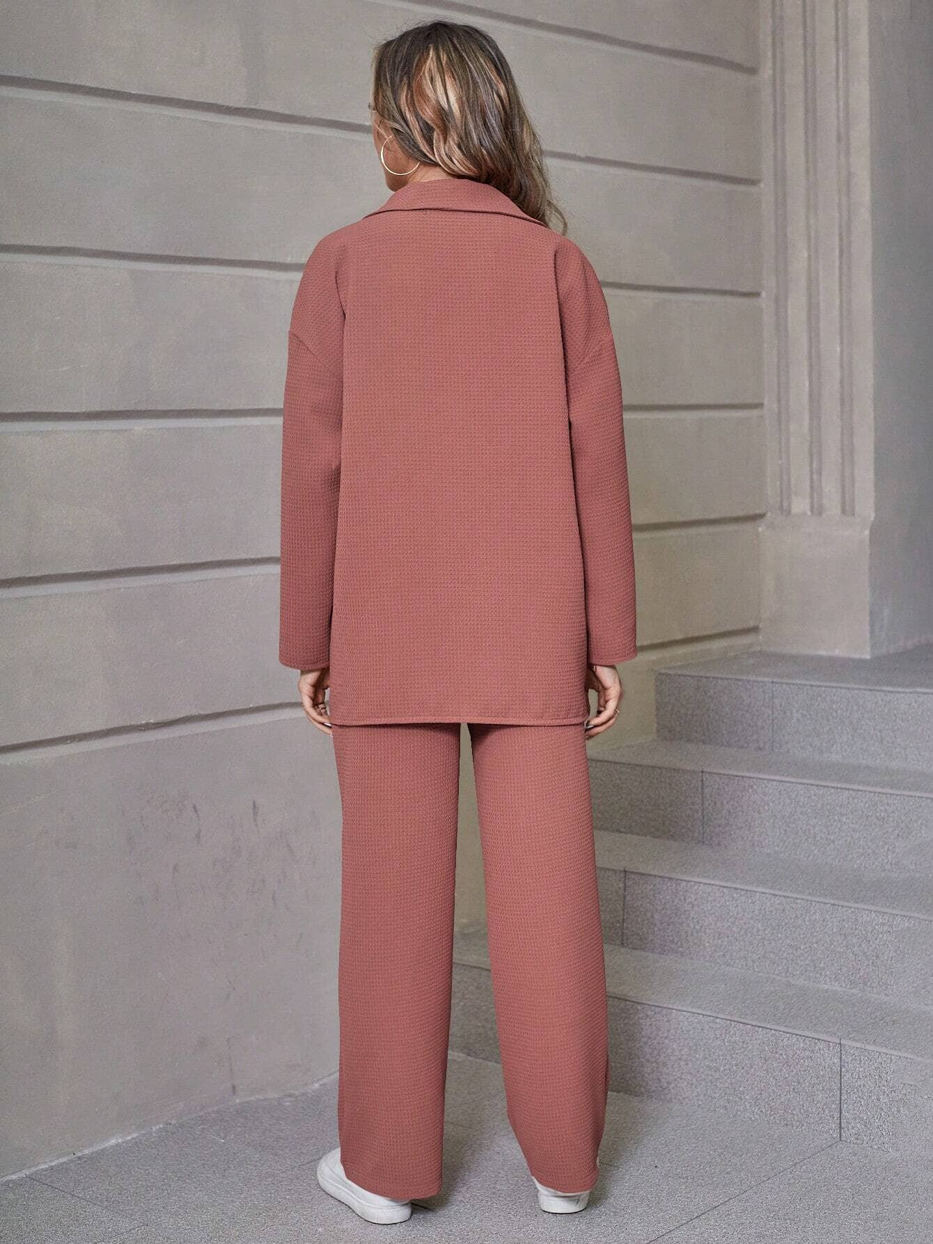 Waffle cardigan and trousers casual suit