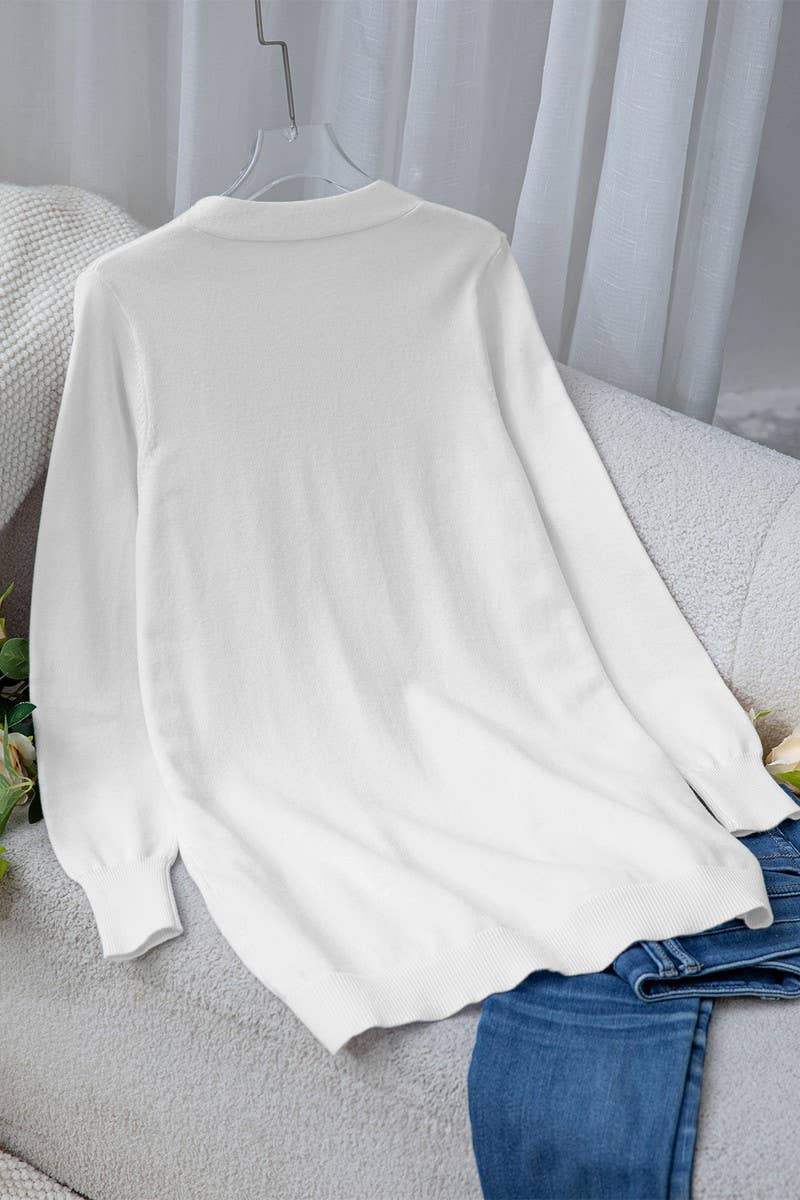 CWOCAL00725_LONG SLEEVE LOOSE SOLID POCKET KNIT CARDIGAN