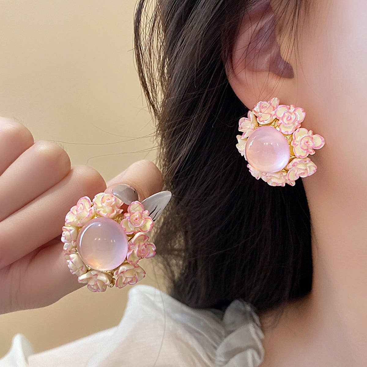 SWEET GIRLY ROUND FLOWER EARRINGS