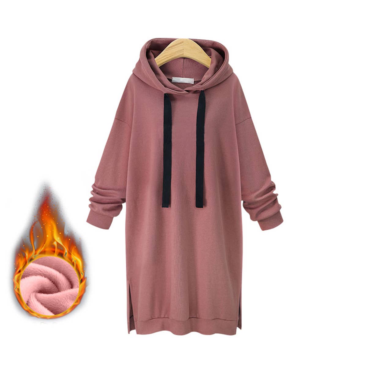 SOLID COLOR LONG-SLEEVED HOODED CASUAL HOODIE DRESS