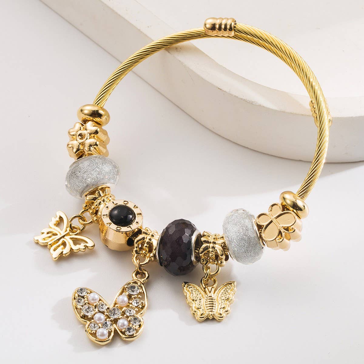 Butterfly Bead Charm Adjustable Bracelet_CWMM8492