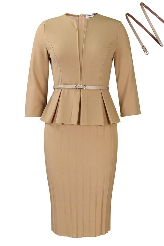 CWDMD01262_2025 WINTER WOMEN V NECK RUFFLE HIGH WAIST DRESS