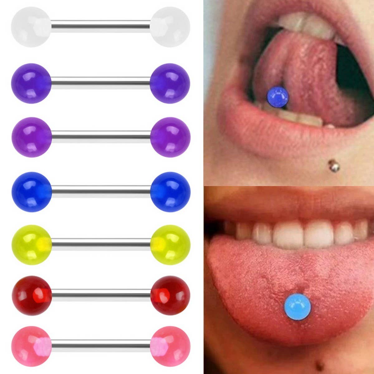 Stainless Steel Luminous Acrylic Ball Tongue Stud_CWMM9597