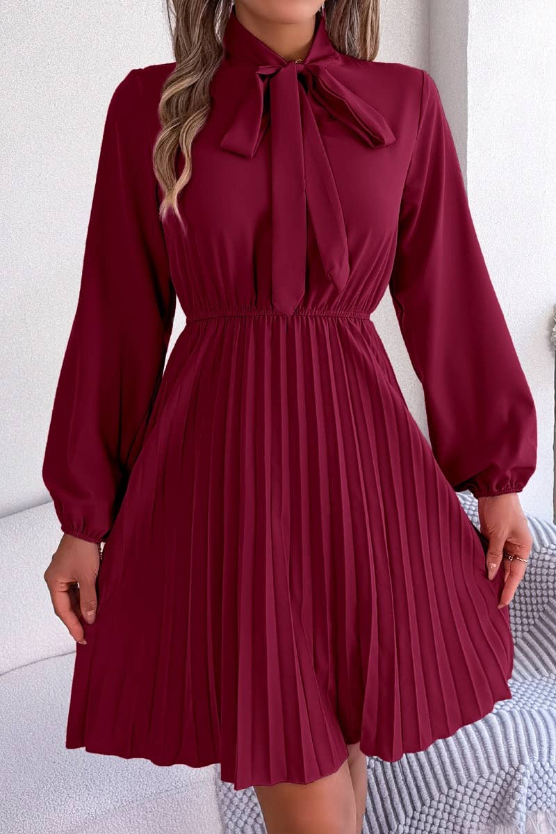 CWDSD4660_SUMMER WAIST LONG SLEEVE PLEATED DRESS SHORT