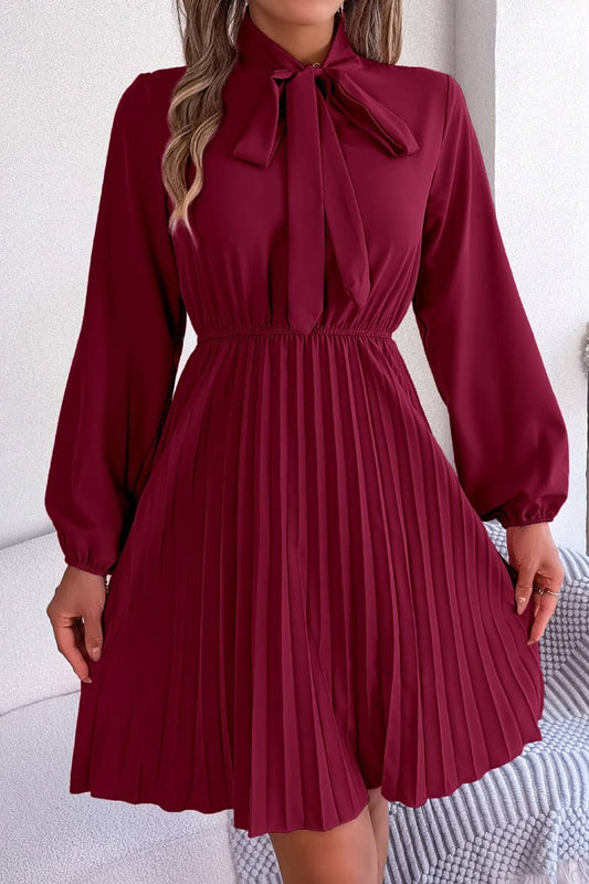 CWDSD4660_SUMMER WAIST LONG SLEEVE PLEATED DRESS SHORT