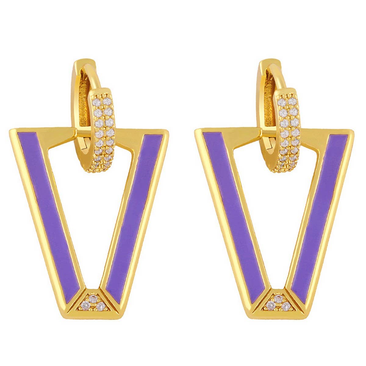 COLORFUL ZIRCON INVERTED TRIANGLE V SHAPED EARRING
