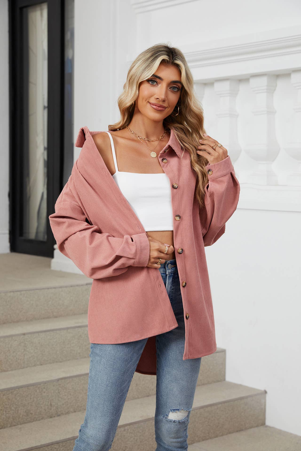 LAPEL BUTTON-DOWN LONG-SLEEVED SHIRT JACKET