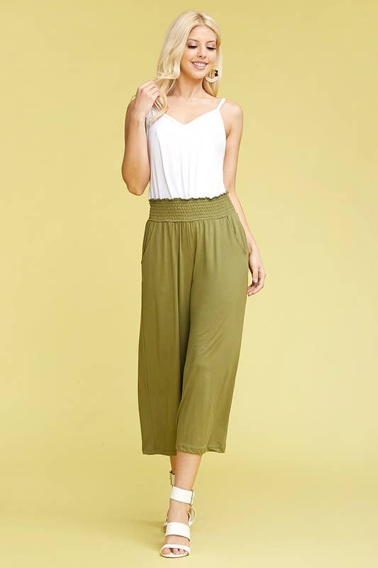 CWBLP418_SMOCKED WAIST BEND GAUCHO PANTS