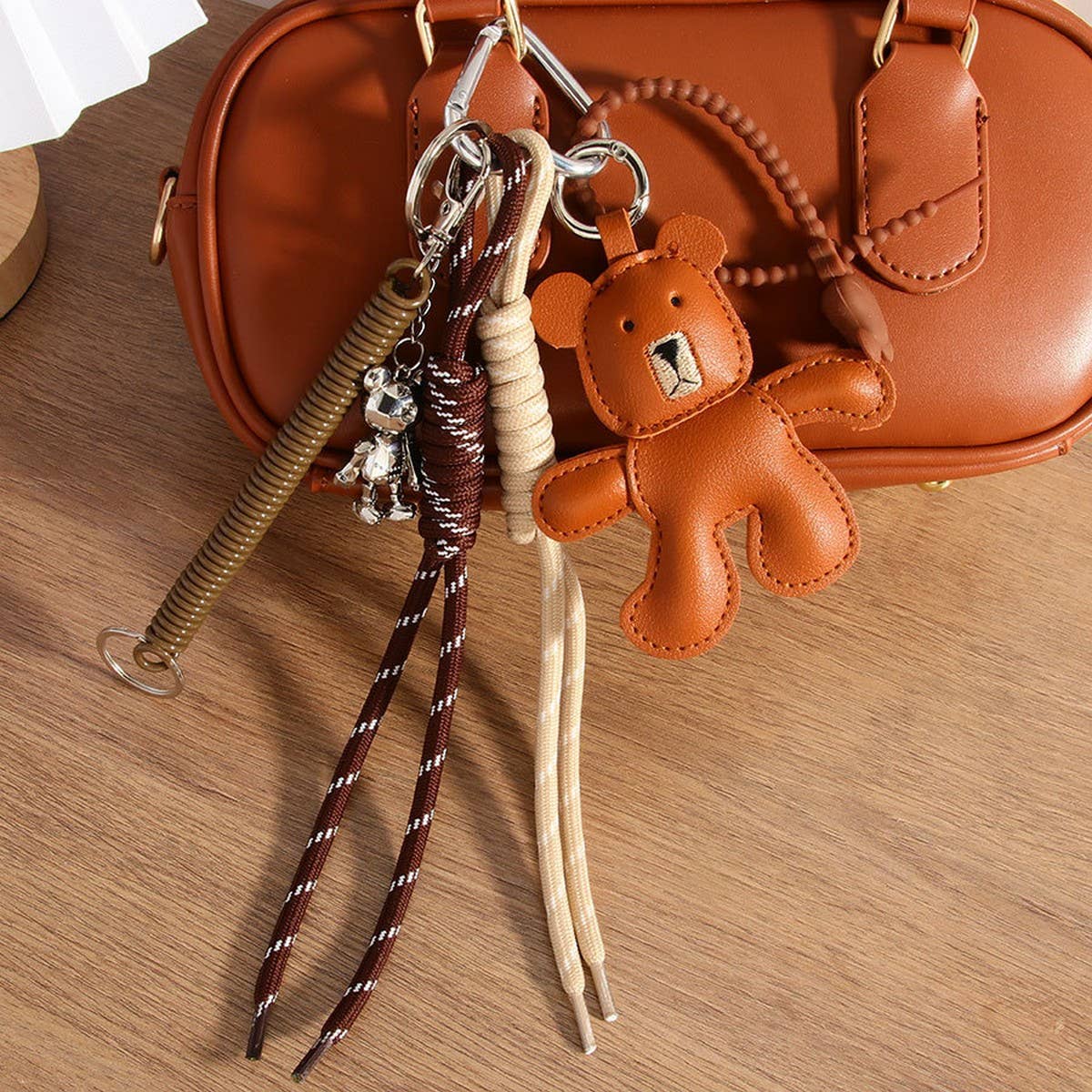 Movable Brown Bear Keychain ? Faux Leather & Alloy