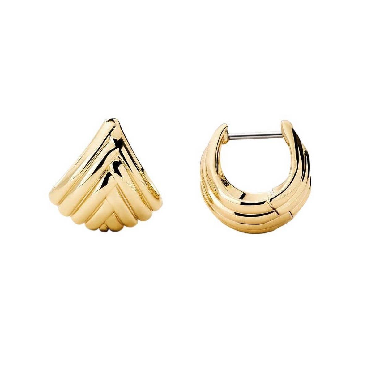 Gold Striped Fan Shaped Stainless Steel Studs