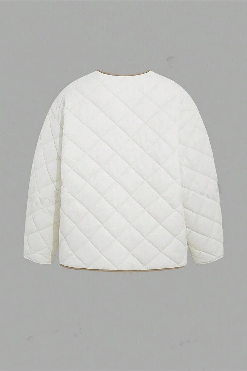 ARGYLE PATTERN CONTRASTING DRAWSTRING PADDED COAT