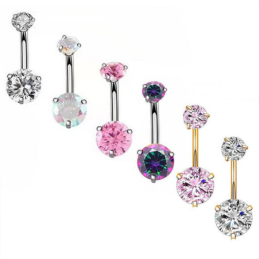 Round CZ 3-Prong Stainless Steel Navel Ring