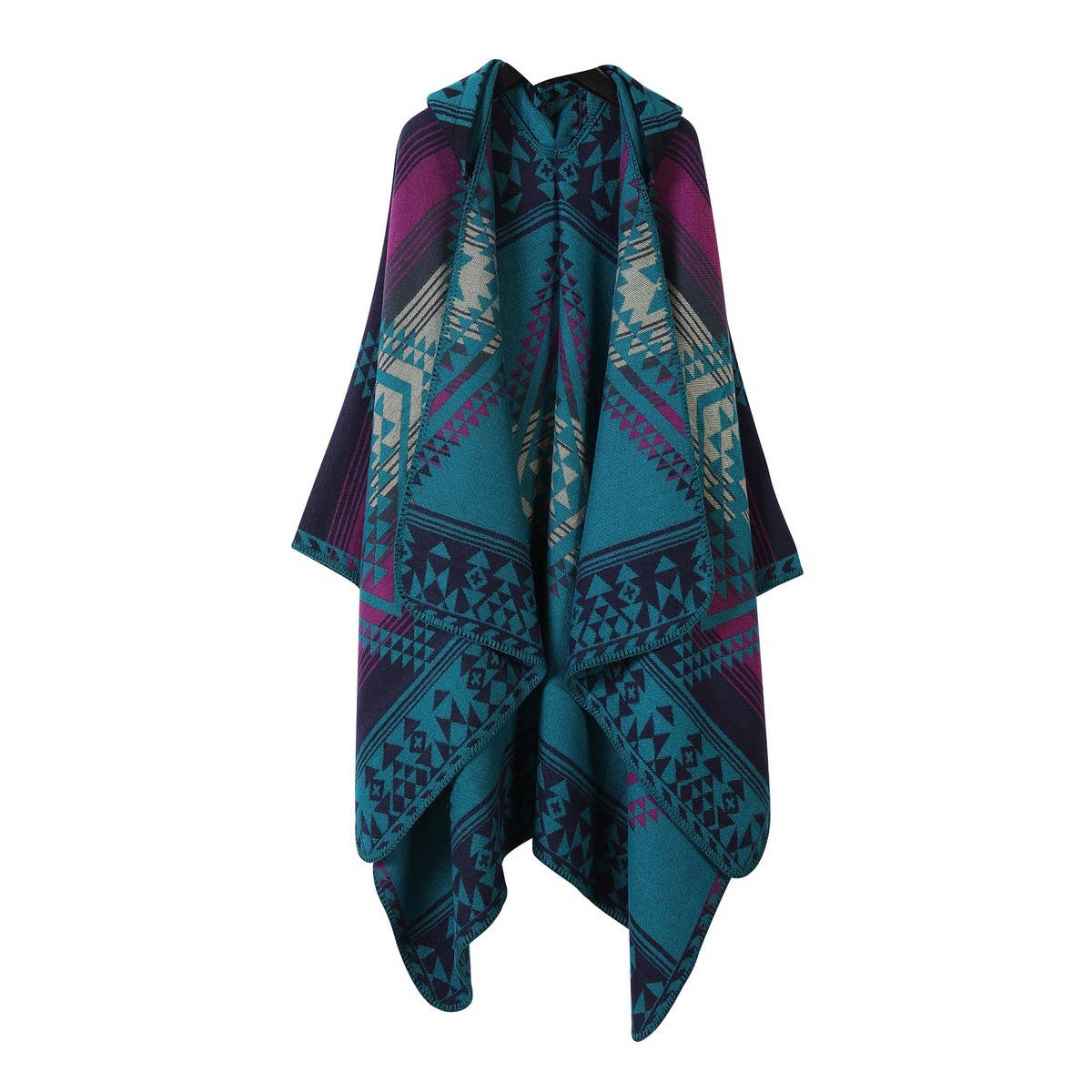 VINTAGE JACQUARD WARM SCARF SLIT HOODED CAPE