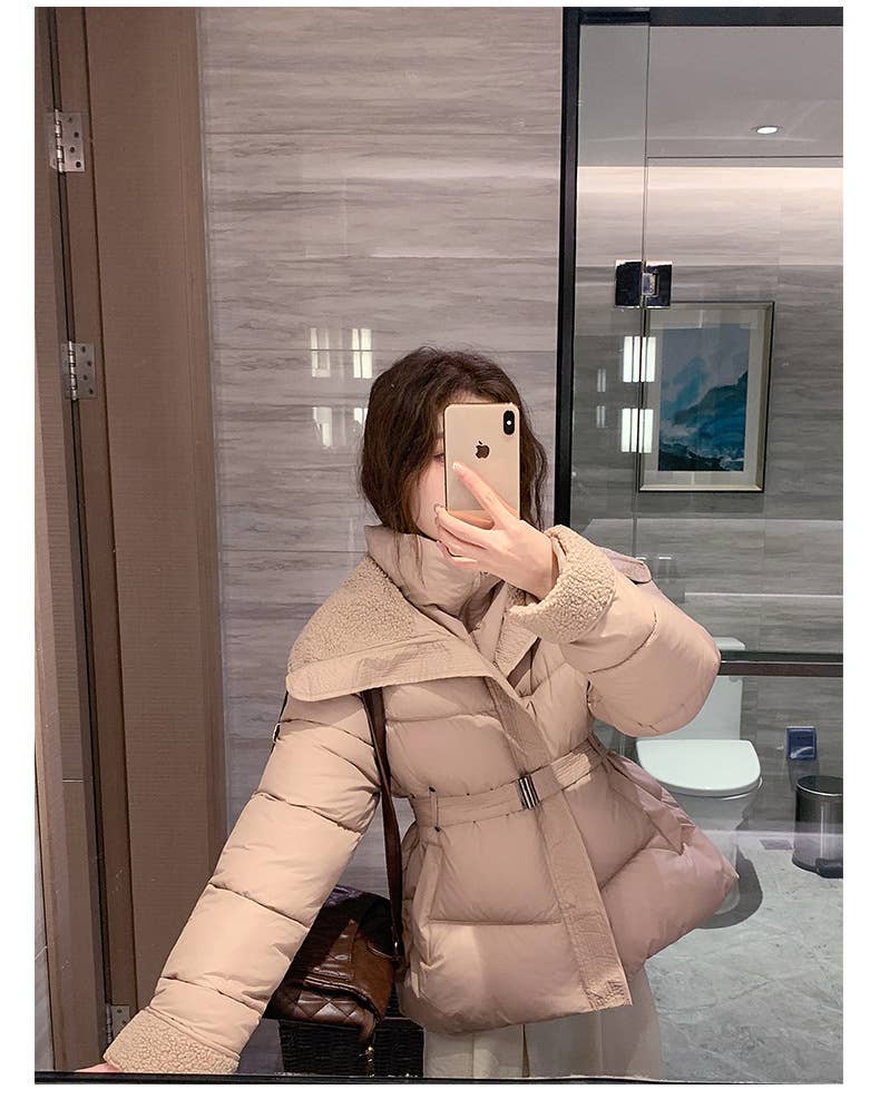 Thickened fleece patchwork cotton-padded jacket