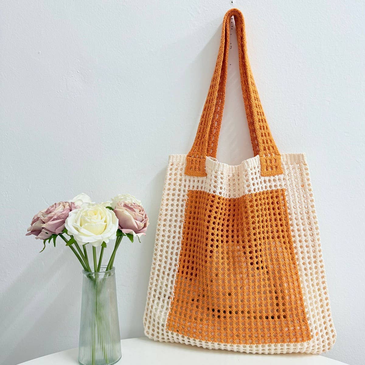 CUAB00637_2025 LARGE BOHO KNIT TOTE BEACH TRAVEL BAG