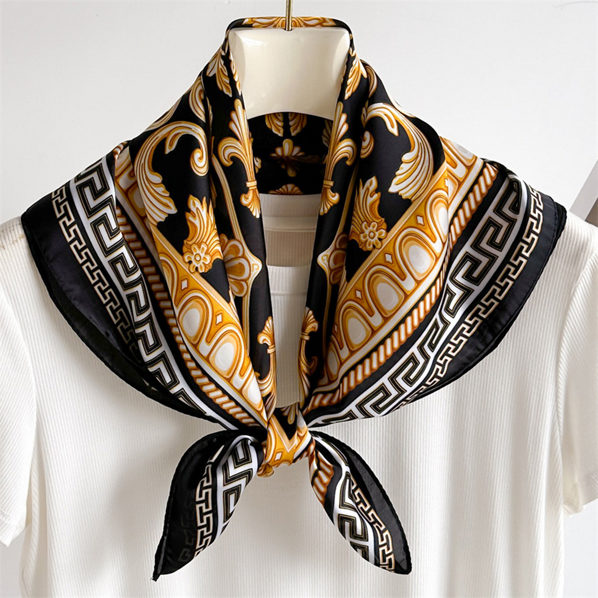 Lily Print Satin Square Scarf for Summer Sun
