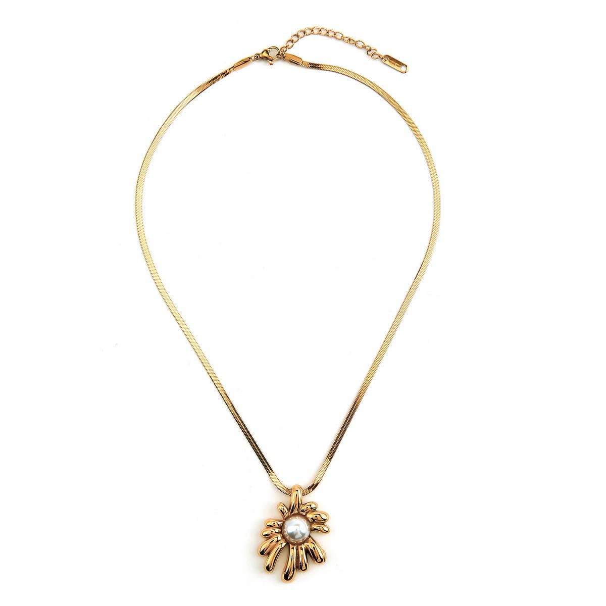 Solid Sunflower Necklace with Pearl Snake Chain_CWMM8879