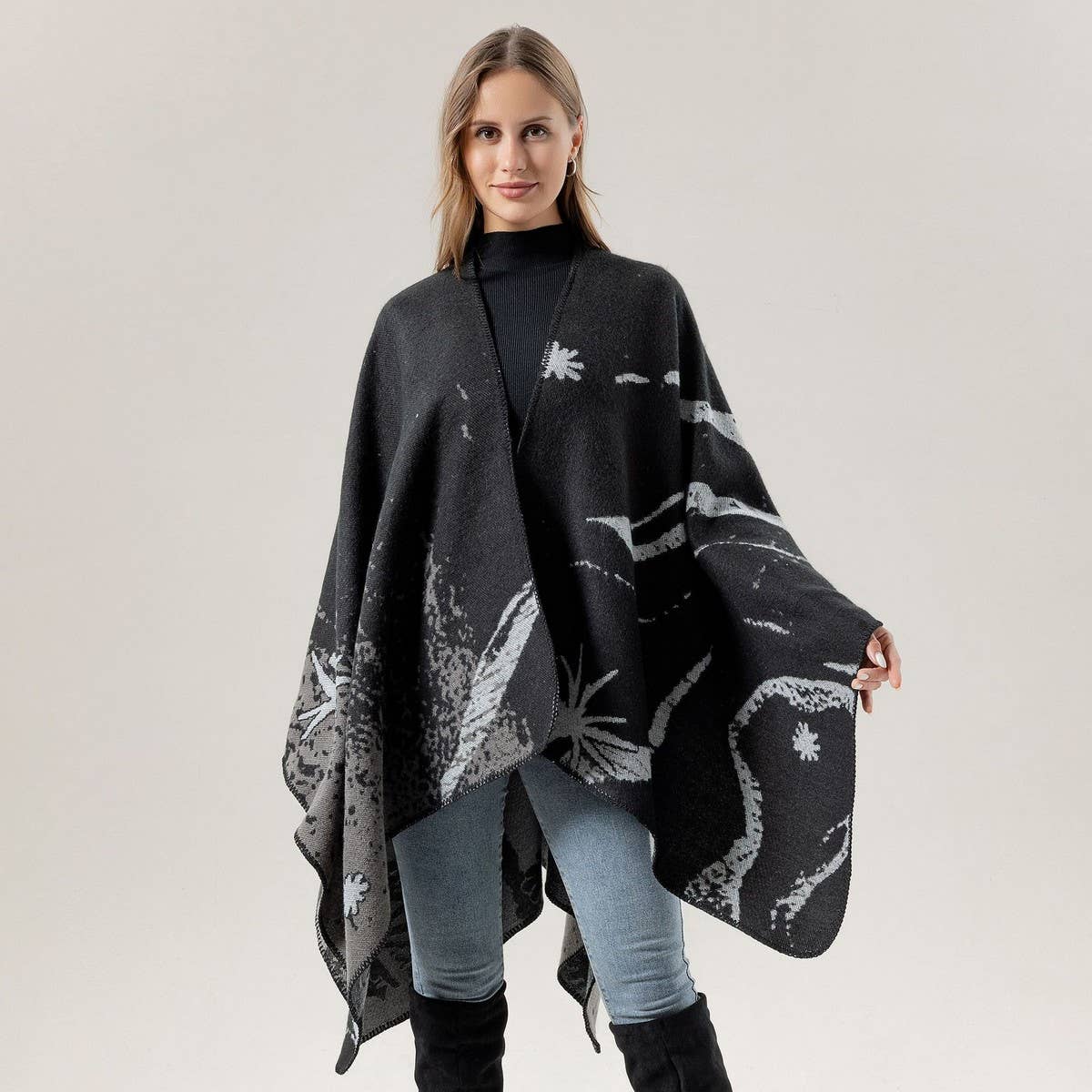 PLAIN ALL-MATCH SHAWL KNITTED CAPE SCARF_CWASC2181