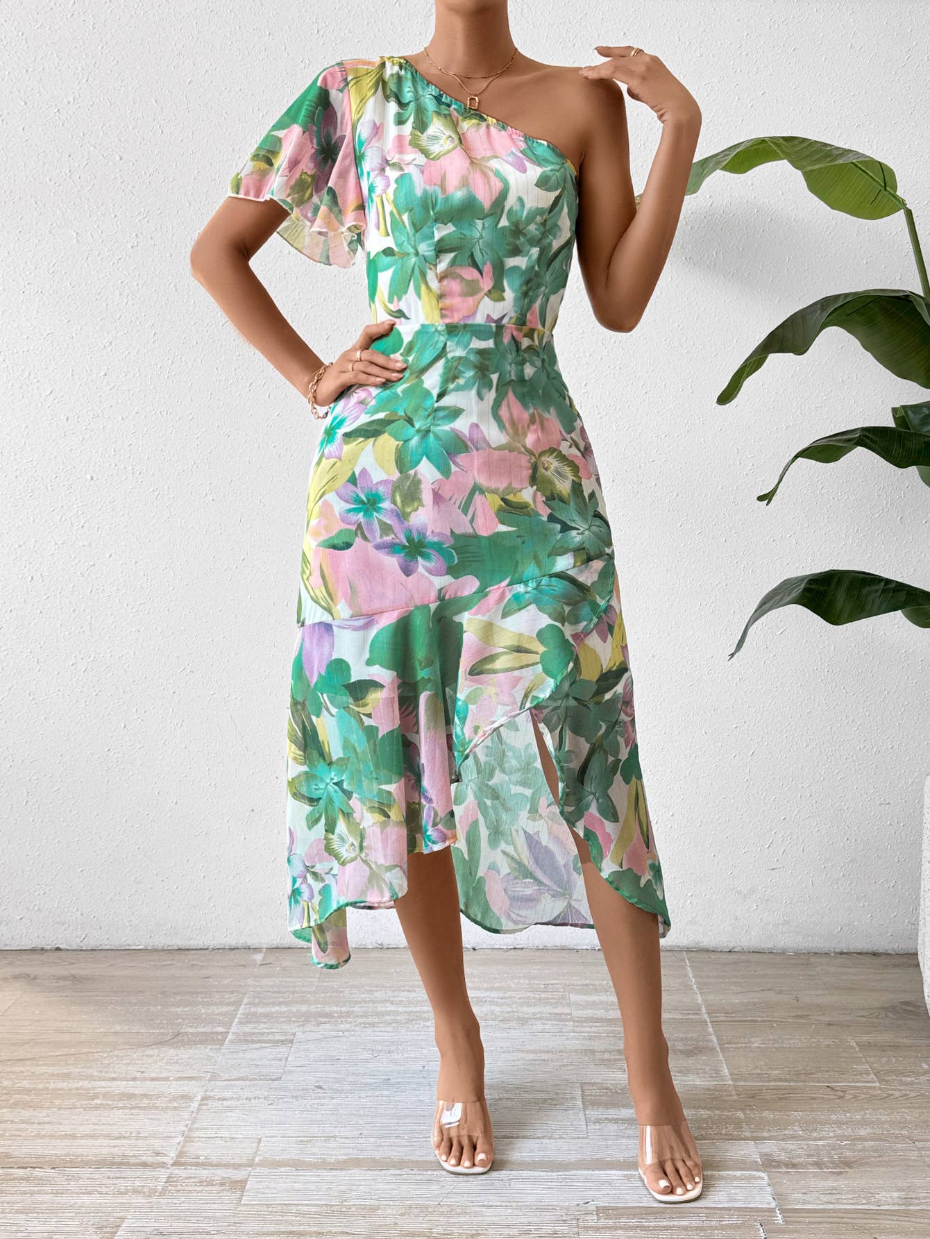 Slimming gradient off-the-shoulder fashion dress