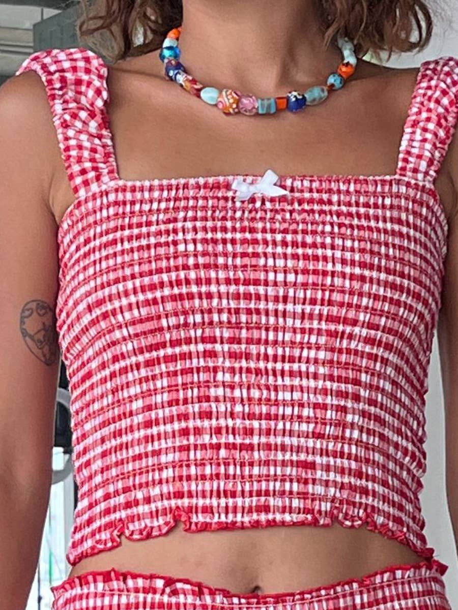 Strapless shorts pleated vacation two-piece set