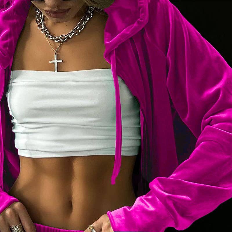 Hooded zipper jacket and velvet casual pants set