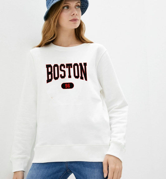 ROUND NECK DROP SHOULDER PRINT LOOSE HOODIE