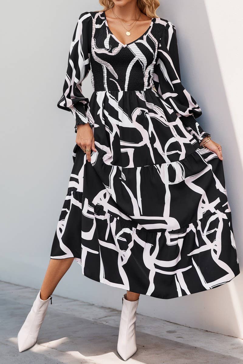 CWDMD3745_V-NECK GEOMETRIC PRINT MAXI DRESS