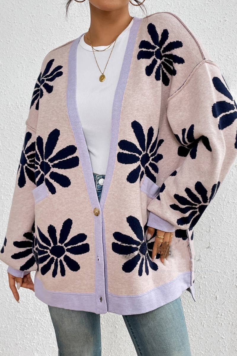 CWOCAL2121_WINTER V-NECK FLOWER LONG SLEEVE CARDIGAN